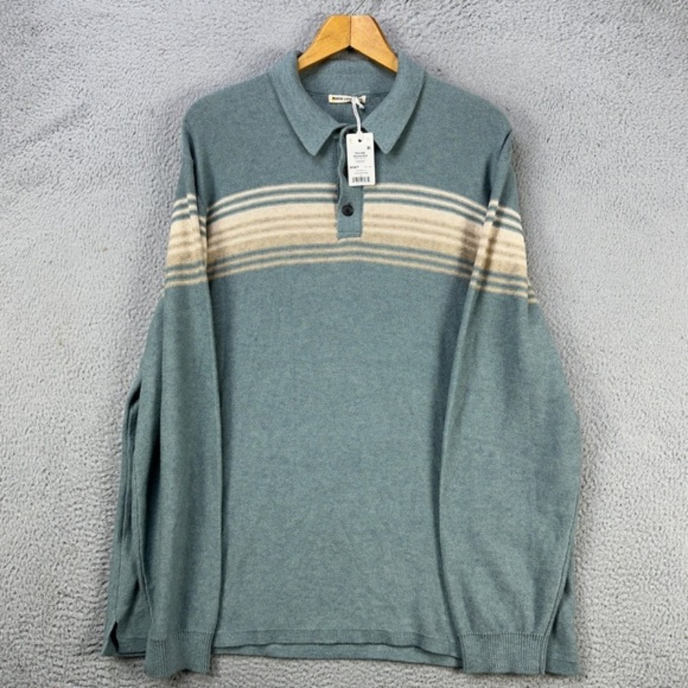 Marine Layer Merino Wool Blend Elias Sweater Polo Men 2XL Blue Knit Pullover NEW